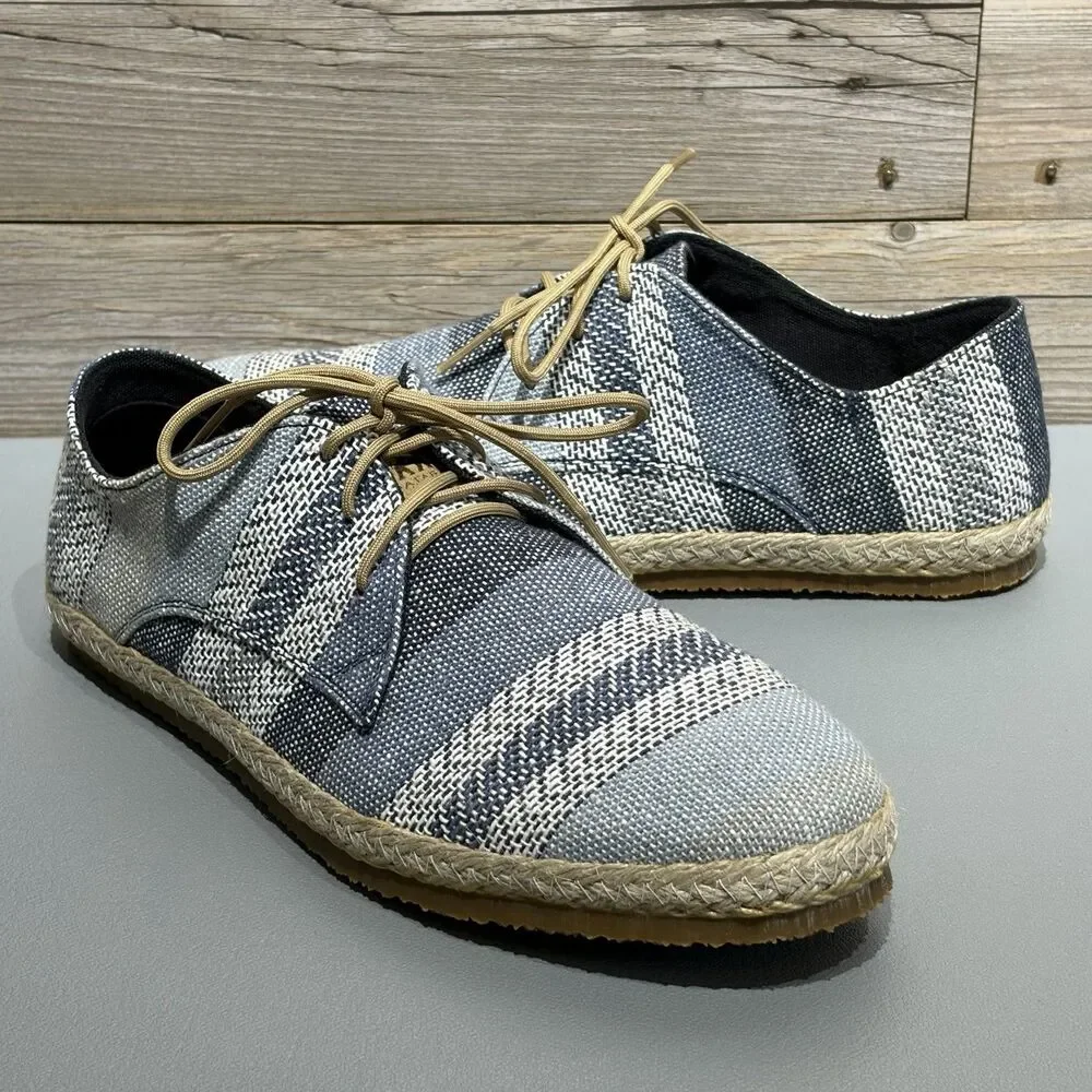 Patara Nomad Men’s 9 Blue Stripe Woven Derby Casual Lace Up Shoes Hemp Braid